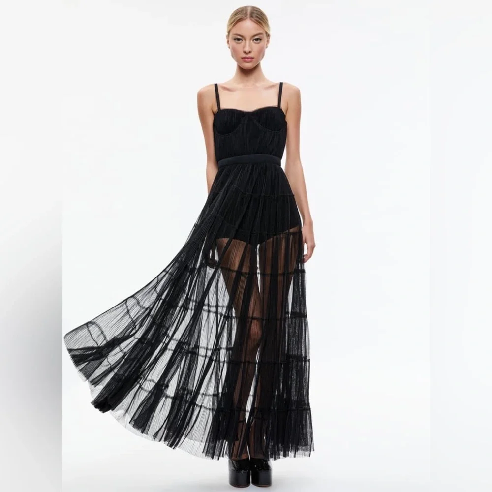 NWT $695 Alice + Olivia Deena Pleated Maxi Dress - Picture 3 of 7